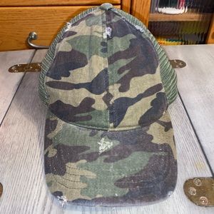 Distressed Camo Snapback Mesh Trucker Hat Unisex Mens or Womens
